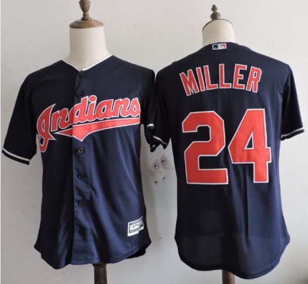 Men Cleveland Indians #24 MILLER Blue MLB Jerseys